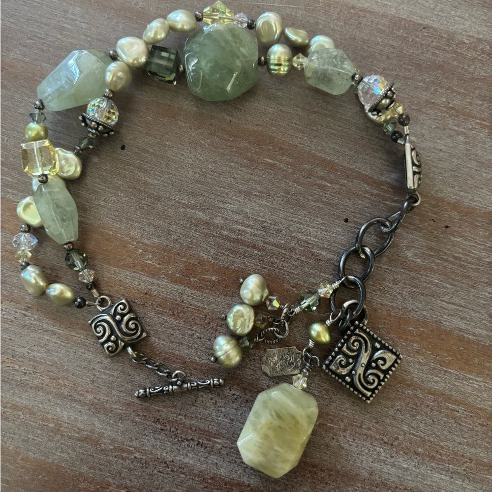 Tres Jolie Accessories Silver and Green two strand Bracelet with Natural Stones